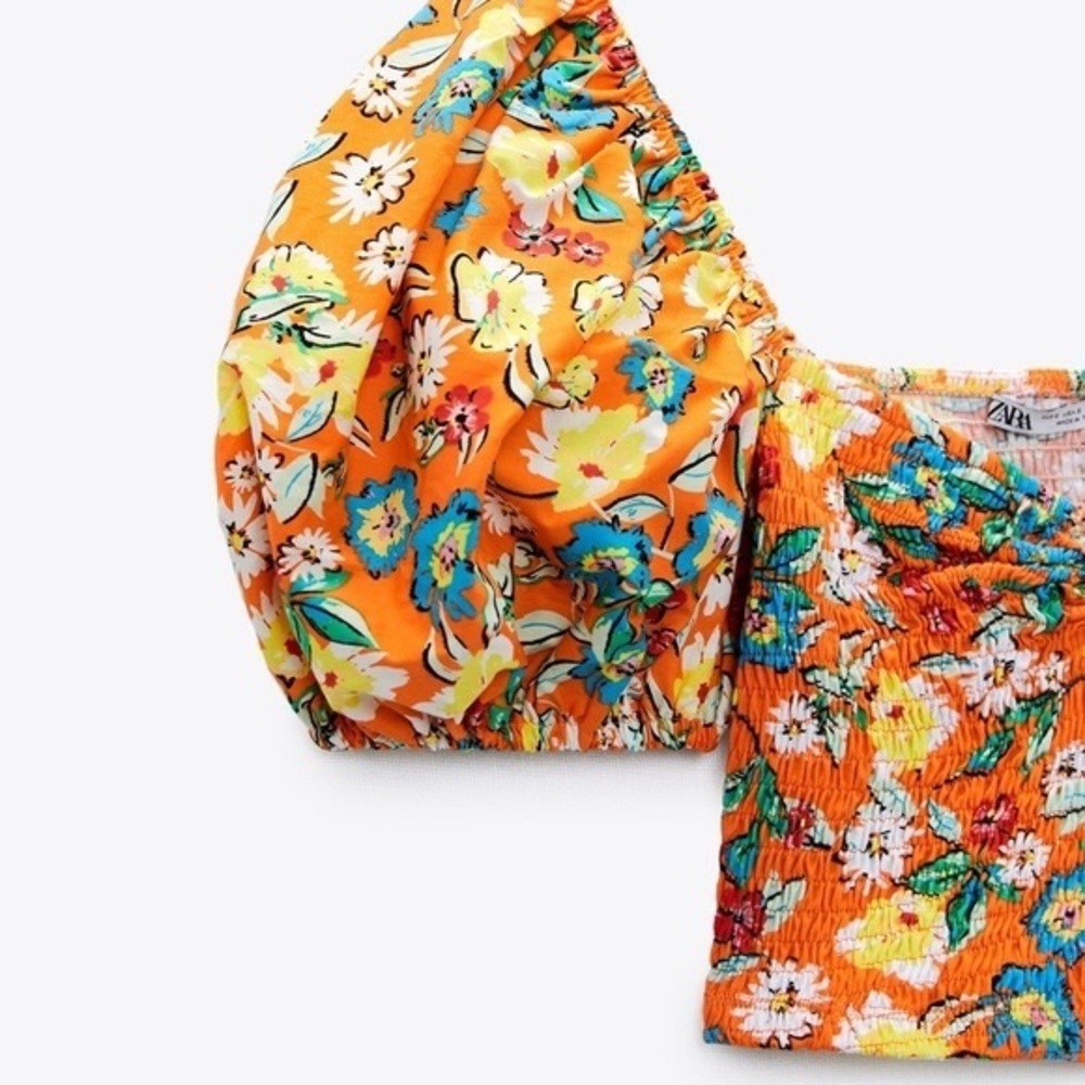 [Zara] Floral Balloon Sleeve Top - Picture 5 of 7